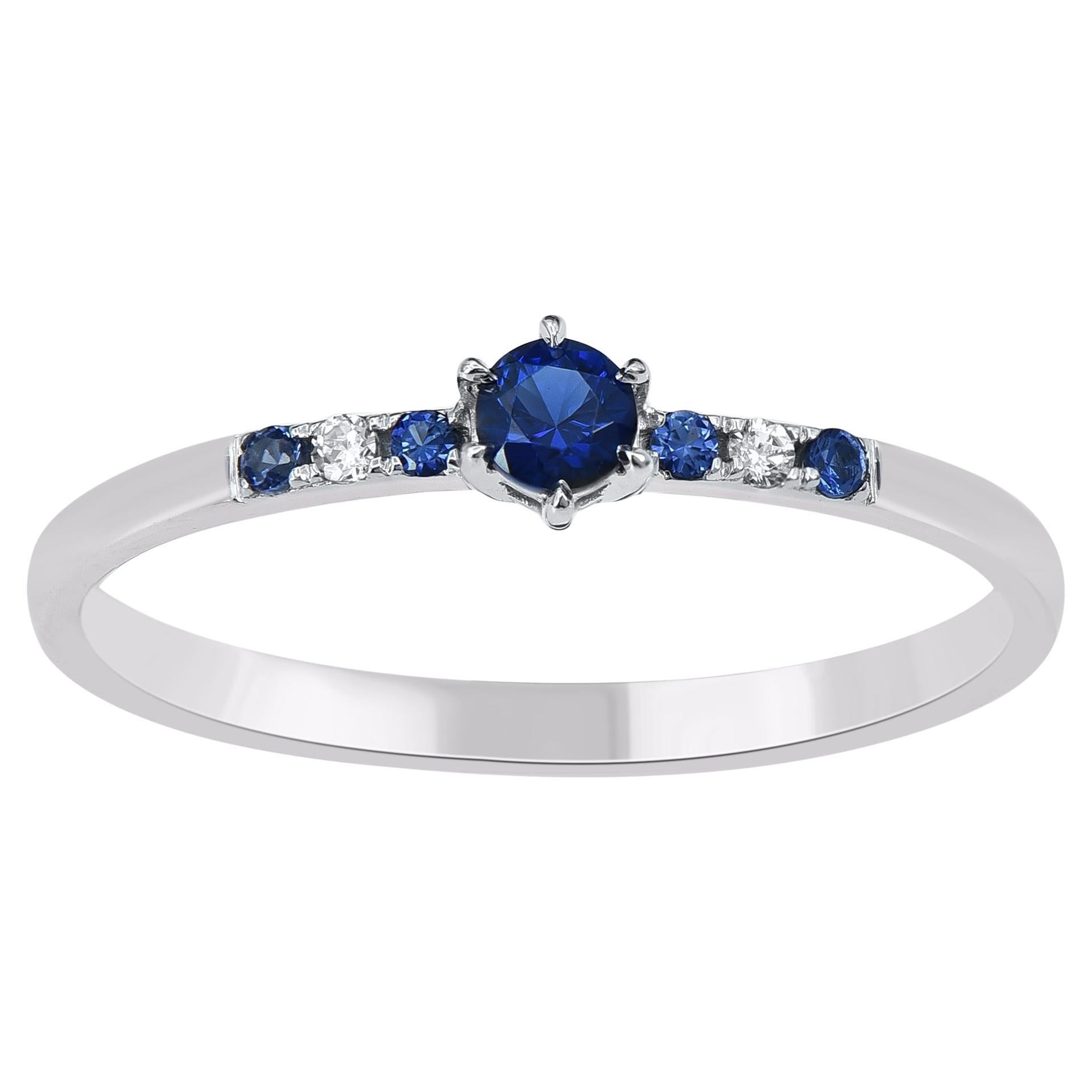 TJD 0.22 CT Zafiro Azul y Diamante Anillo de Aniversario de Oro Blanco 14KT en venta