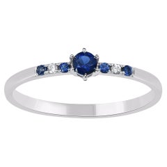TJD 0,22 Karat Blauer Saphir & Diamant 14KT Weißgold Jahrestag-Ring aus Weißgold