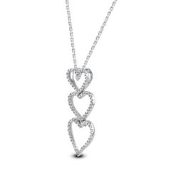 TJD 0.23 Carat Natural Diamond 14 Karat White Gold Linear Triple Heart Pendant