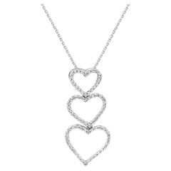 TJD 0.23 Carat Natural Diamond 14 Karat White Gold Linear Triple Heart Pendant