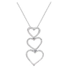 TJD 0.23 Carat Natural Diamond 14 Karat White Gold Linear Triple Heart Pendant