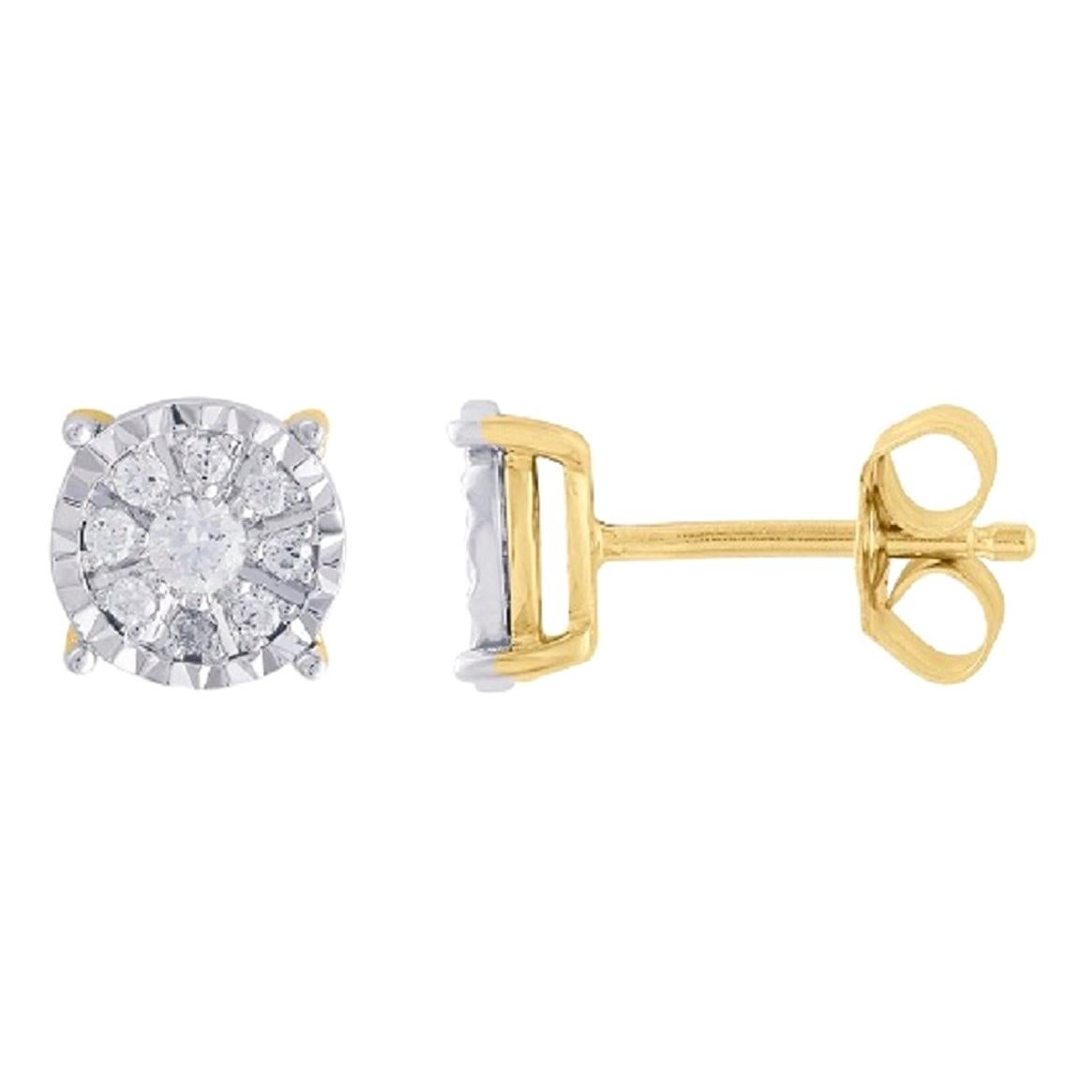 TJD 0.23 Carat Round Diamond 14K Yellow Gold Miracle Plate Cluster Stud Earrings