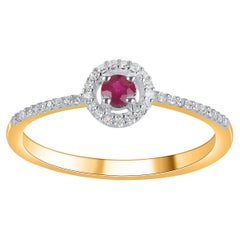 TJD 0.23 Carat Natural Ruby and Diamond 14 Karat Yellow Gold Halo Ring
