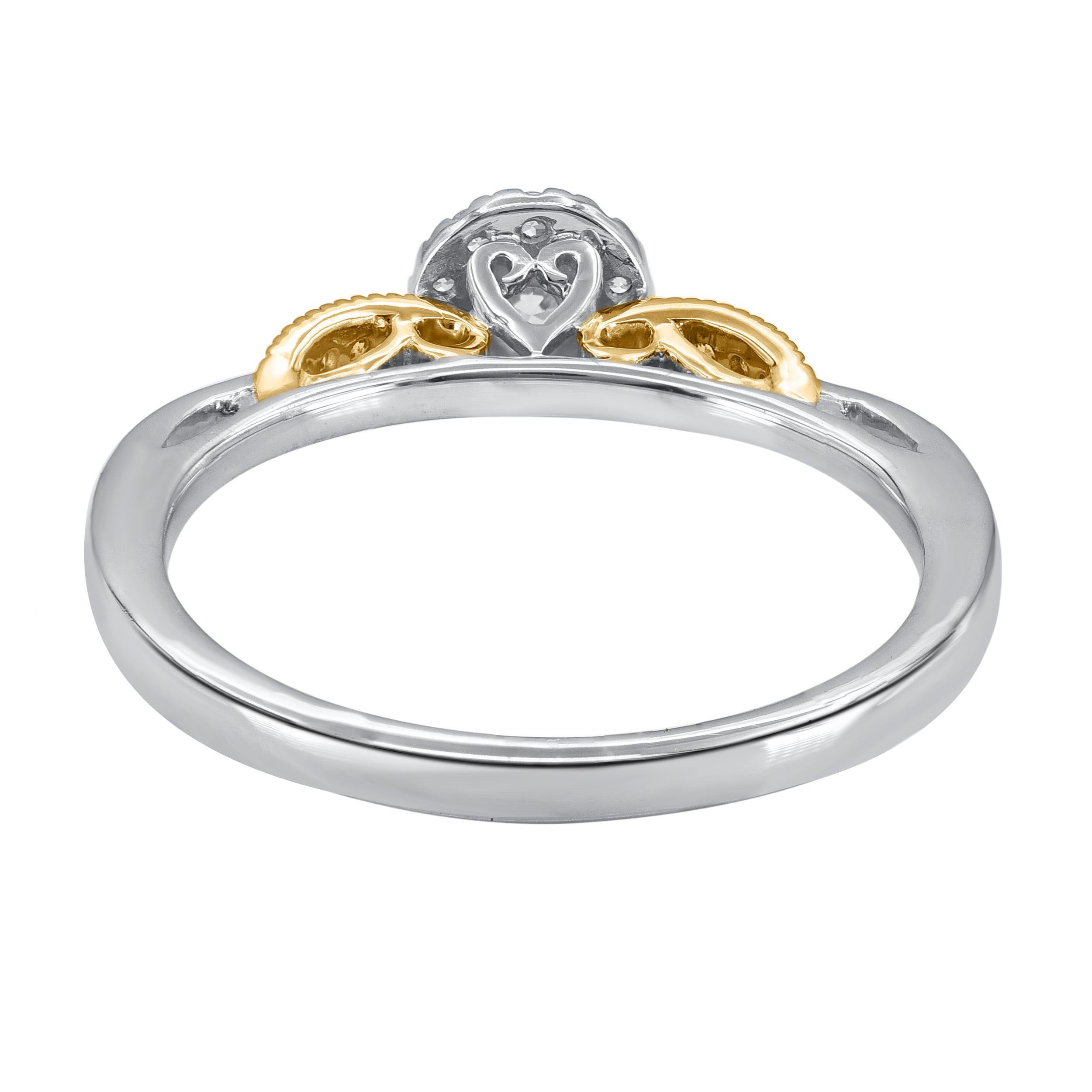 Contemporary TJD 0.23 Carat Round Diamond 14 Karat Two Tone Gold Bridal Engagement Ring For Sale