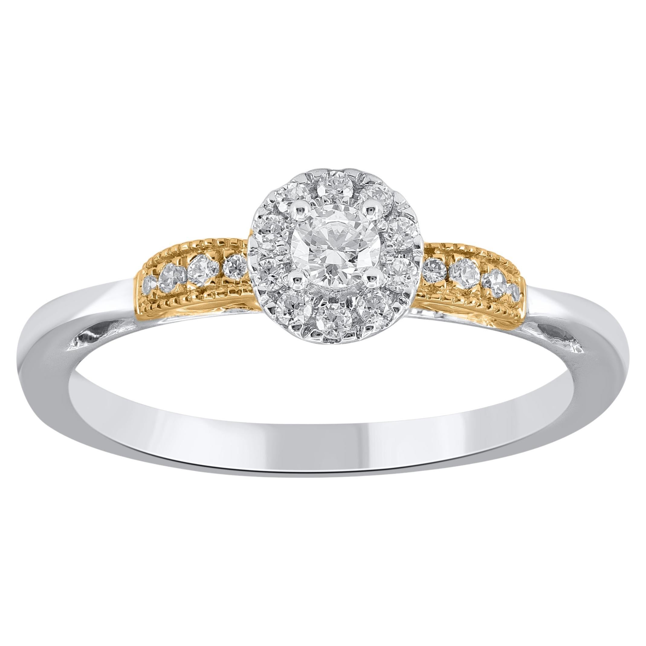 TJD 0.23 Carat Round Diamond 14 Karat Two Tone Gold Bridal Engagement Ring For Sale