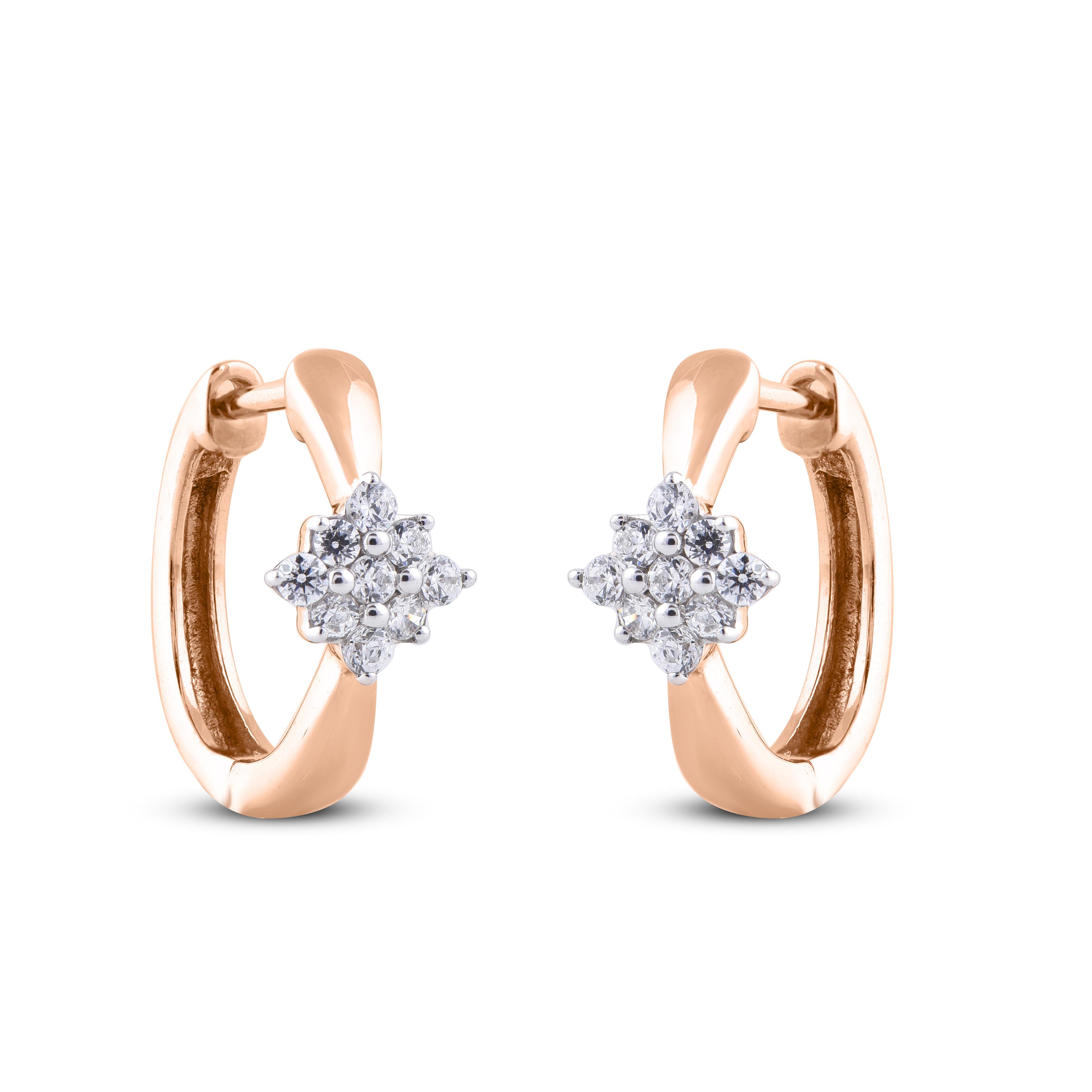 Contemporaneo TJD 0,25 Carati Oro Rosa 14 Carati  Orecchini a forma di clessidra con diamante rotondo e quadrato in vendita