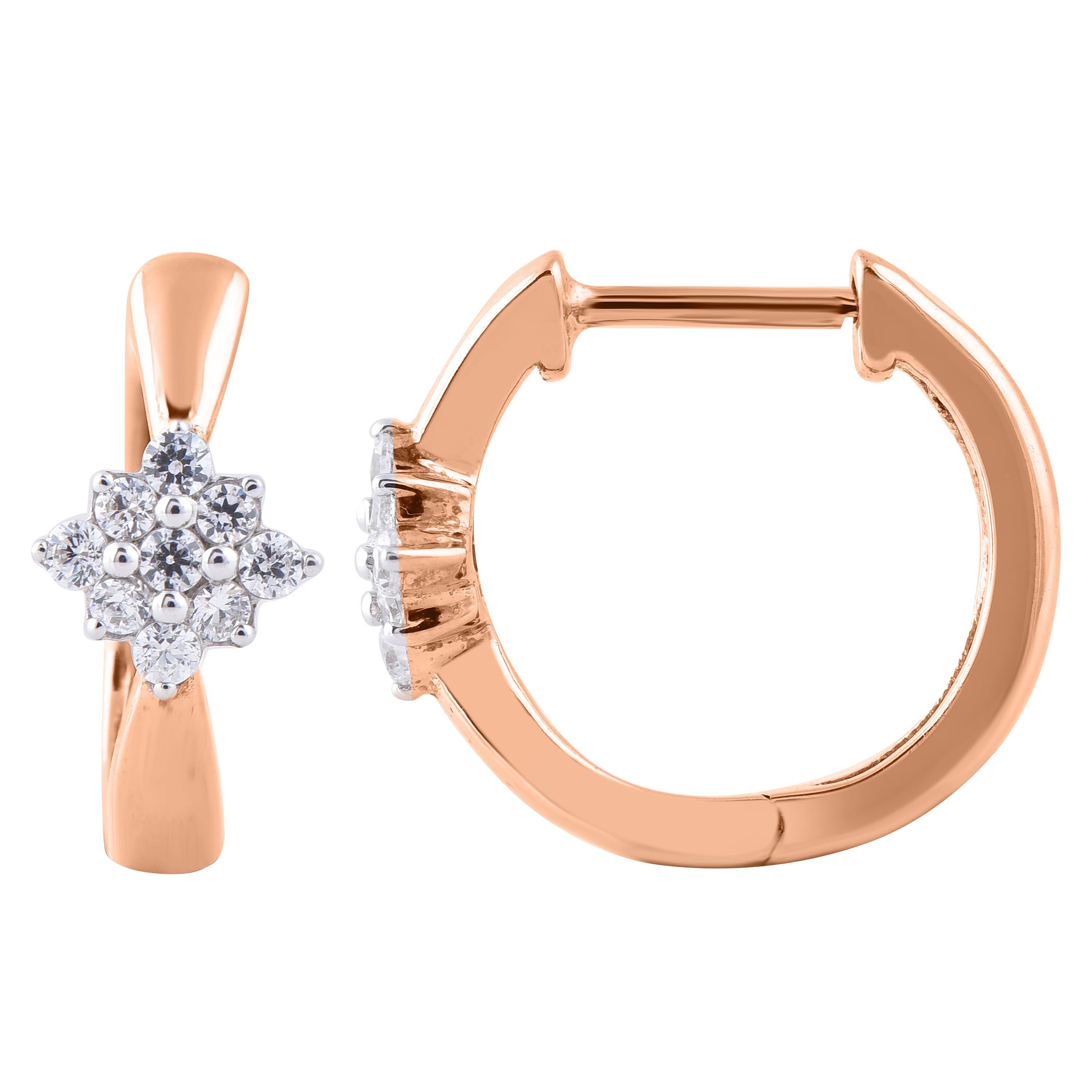 TJD 0.25 Carat 14 Karat Rose Gold  Round Diamond Square Clusture Huggie Earrings For Sale