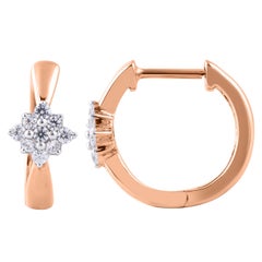 TJD 0.25 Carat 14 Karat Rose Gold  Round Diamond Square Clusture Huggie Earrings
