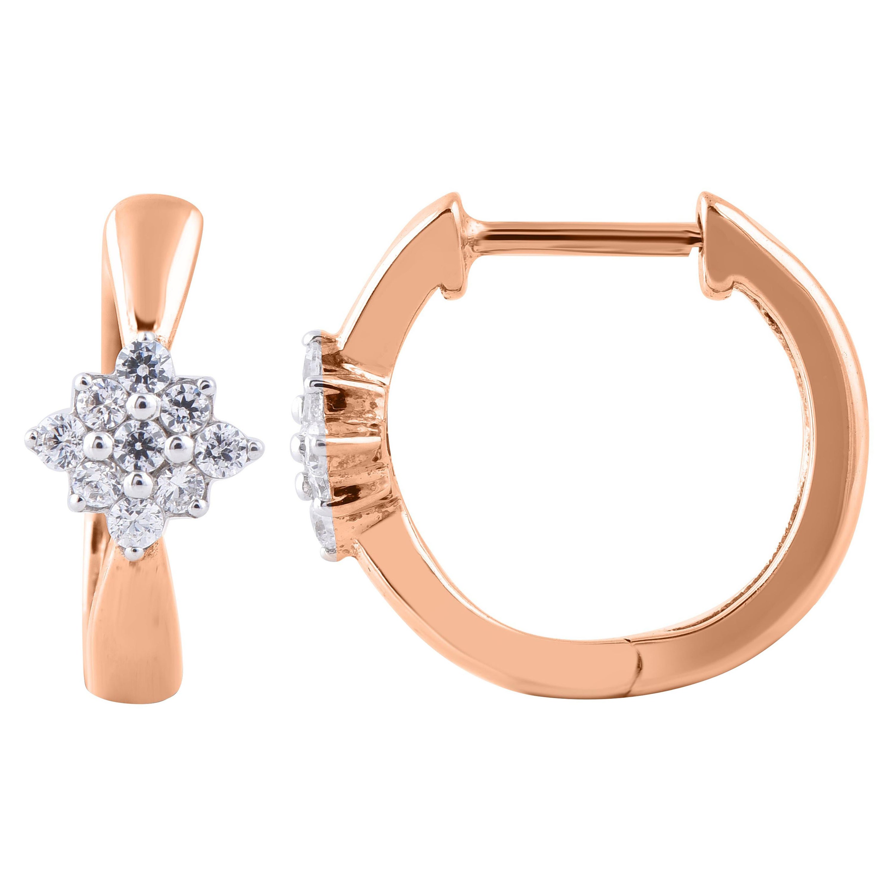 TJD 0,25 Karat 14 Karat Roségold  Runde Diamant Quadratische Clusture Huggie-Ohrringe im Angebot