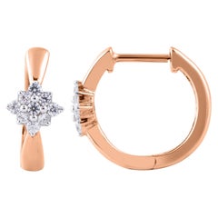 TJD 0.25 Carat 14 Karat Rose Gold  Round Diamond Square Clusture Huggie Earrings