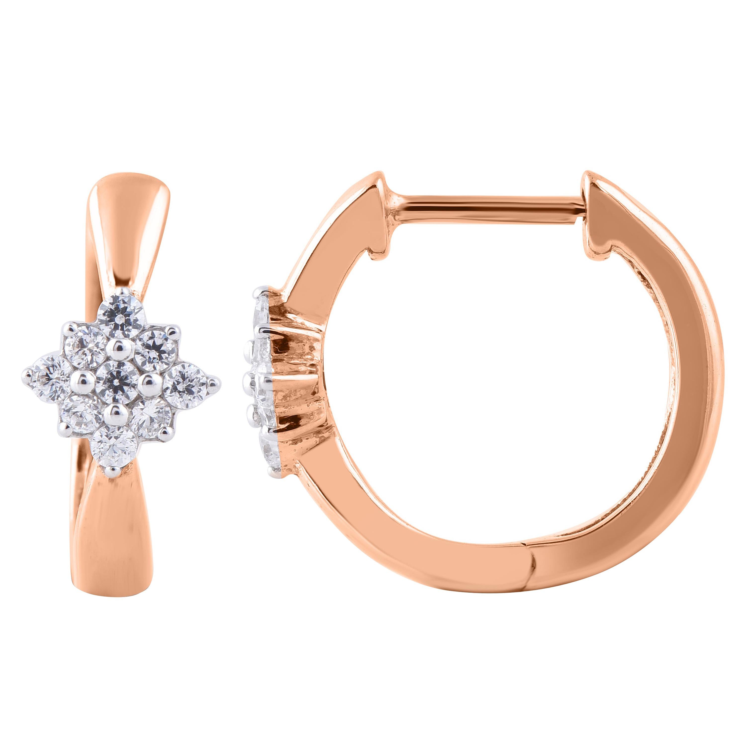 TJD 0,25 Carati Oro Rosa 14 Carati  Orecchini a forma di clessidra con diamante rotondo e quadrato