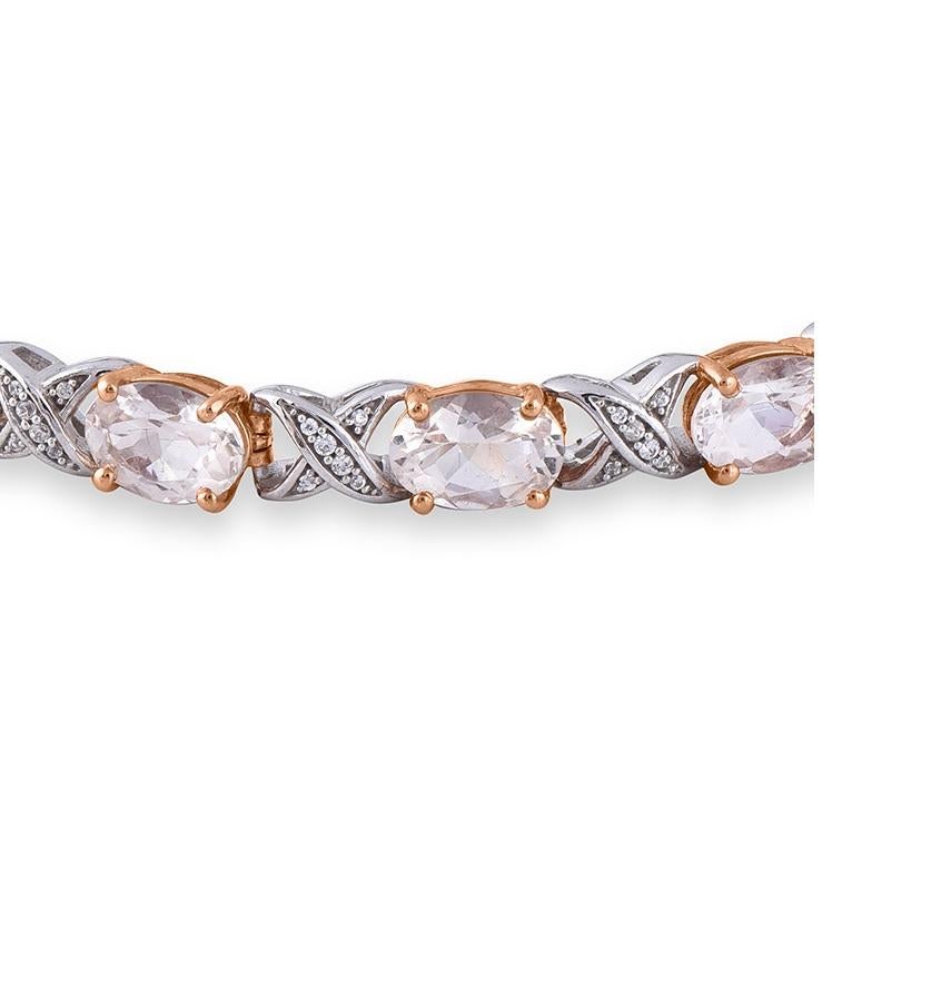 Oval Cut TJD 0.25 Carat 14K Rose Gold Morganite and Round Diamond Bracelet For Sale