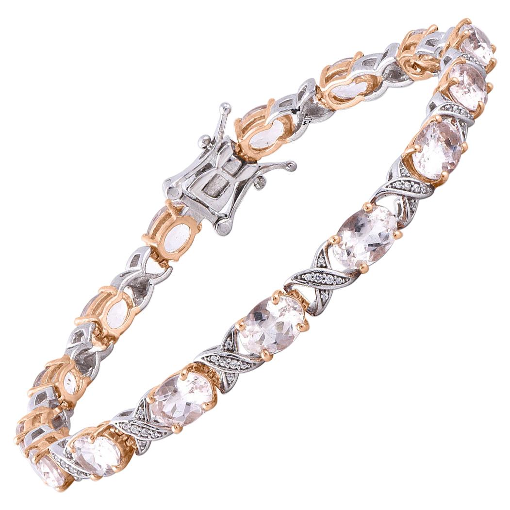 TJD 0.25 Carat 14K Rose Gold Morganite and Round Diamond Bracelet For Sale