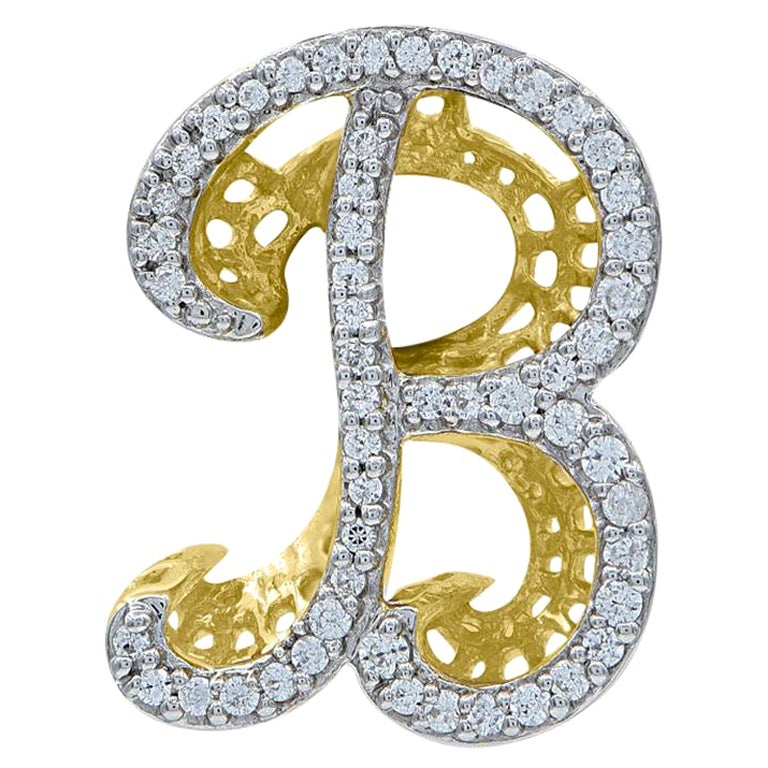 TJD 0.25 Carat B
 Initial 3D Alphabet Diamond Pendants in 18 Karat Yellow Gold