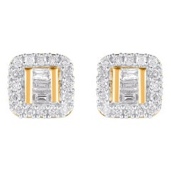 TJD Orecchini a perno con diamanti tondi e baguette da 0,25 carati in oro giallo 14KT