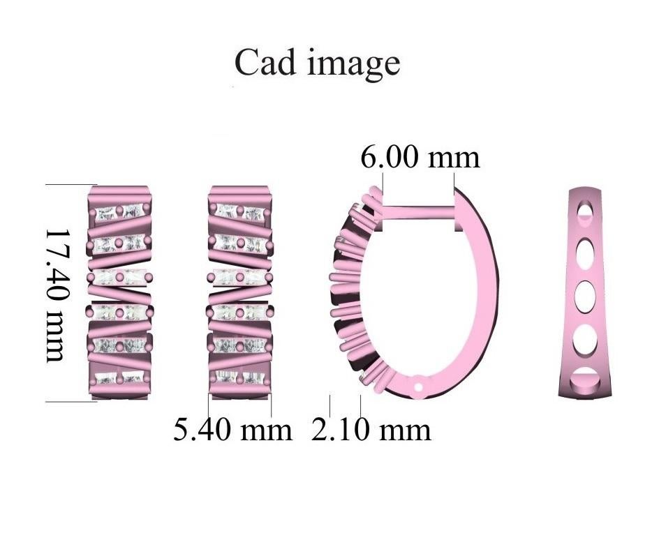 14 Karat Yellow Gold diamond hoop earrings With 24 baguette-cut Diamonds hoop earrings have 0.25 Carats of baguette set in prong setting, H-I color I2 clarity. Ces boucles d'oreilles étincelantes se fixent confortablement à l'aide de boucles