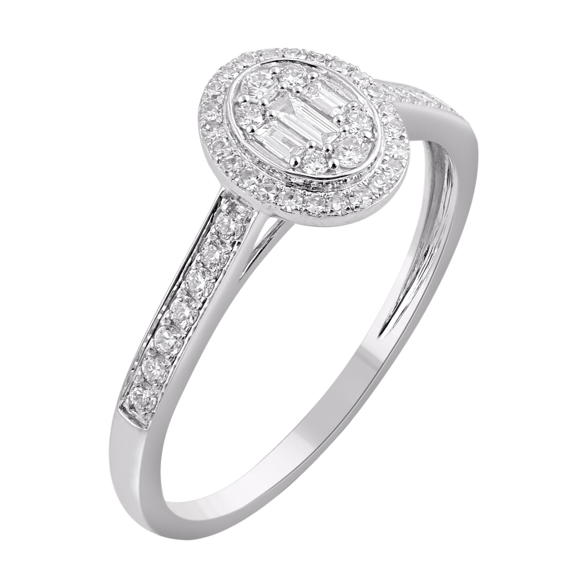 Moderno TJD 0,25 carati e diamante tondo baguette in oro bianco 14KT Anello di fidanzamento a forma di aureola in vendita