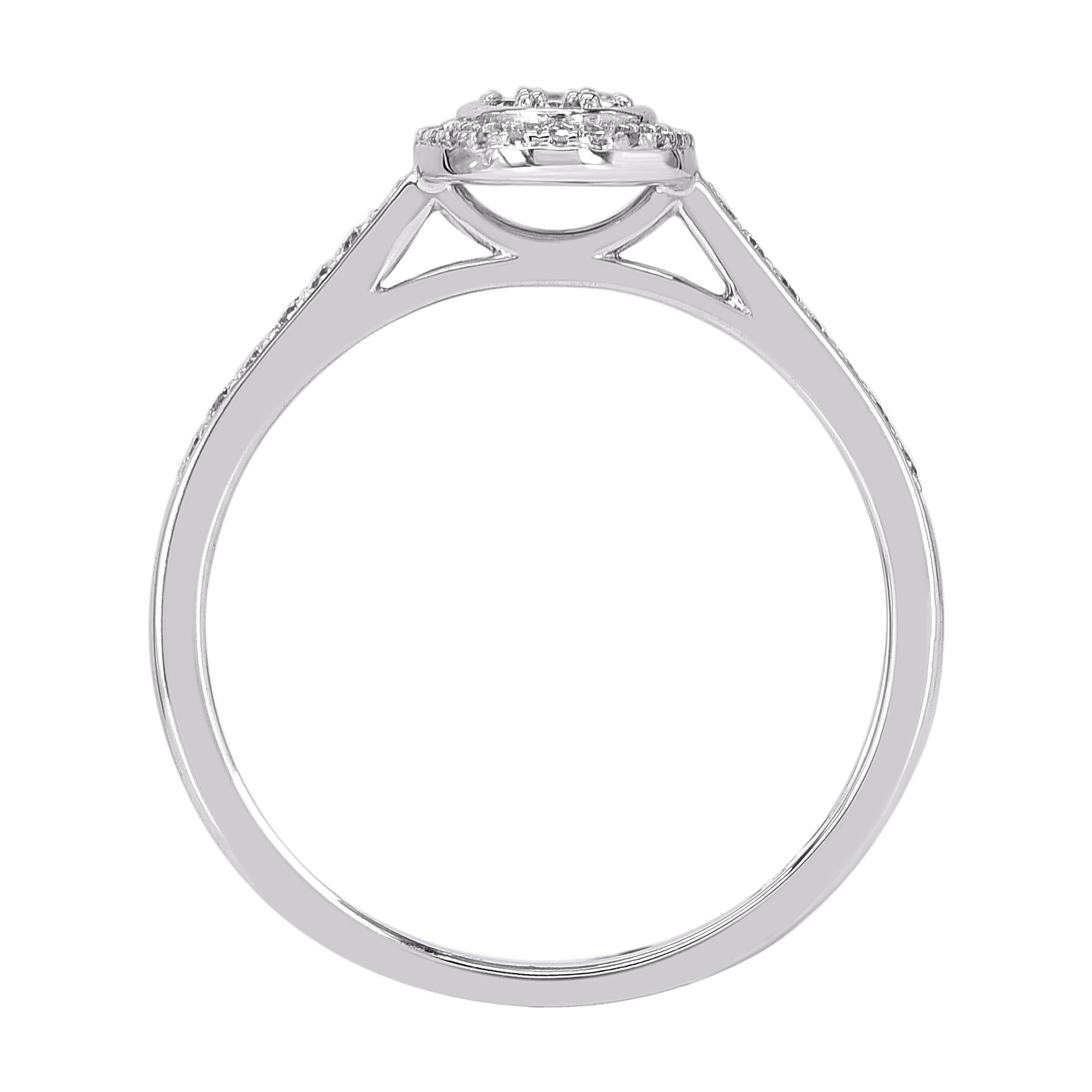 Taglio misto TJD 0,25 carati e diamante tondo baguette in oro bianco 14KT Anello di fidanzamento a forma di aureola in vendita
