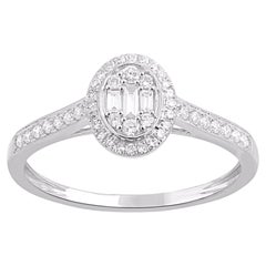 TJD 0.25 Carat 
Baguette Round Diamond 14KT White Gold Halo Engagement Ring