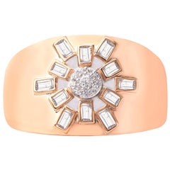 0.25 Carat Round and Baguette Diamond 18 K Rose Gold Stunning Starburst Ring