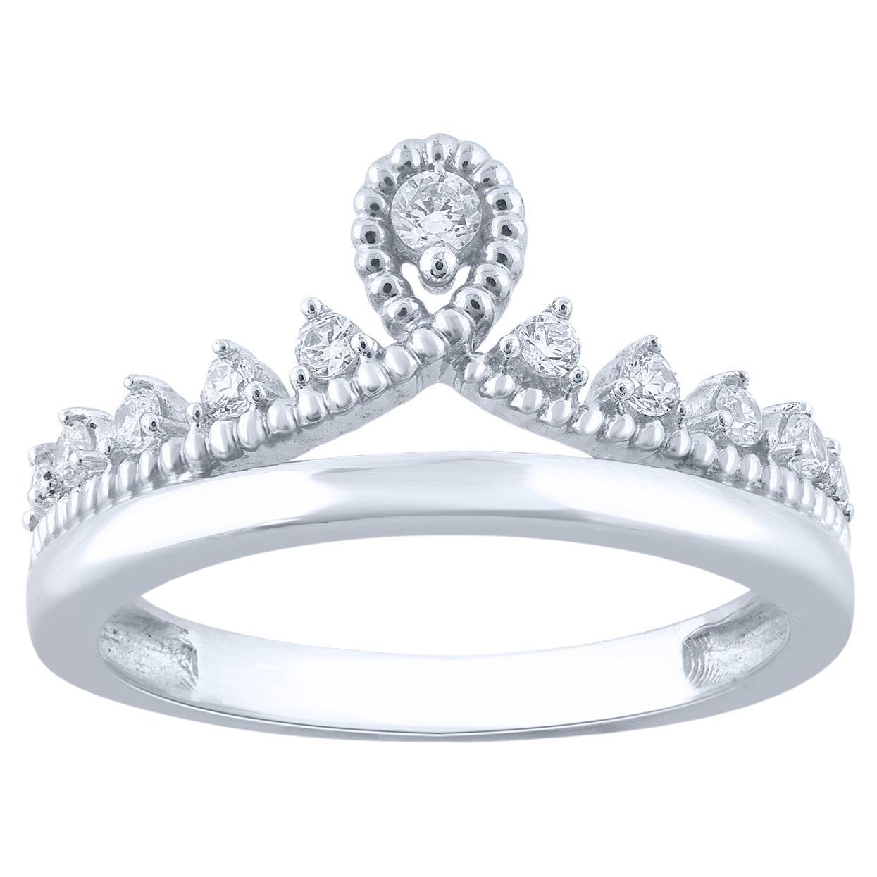 TJD 0,25 Karat Brillantschliff Diamant 14 Karat Weißgold Prinzessin-Tiara-Ring