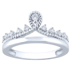 TJD 0.25 Carat Brilliant Cut Diamond 14 Karat White Gold Princess Tiara Ring
