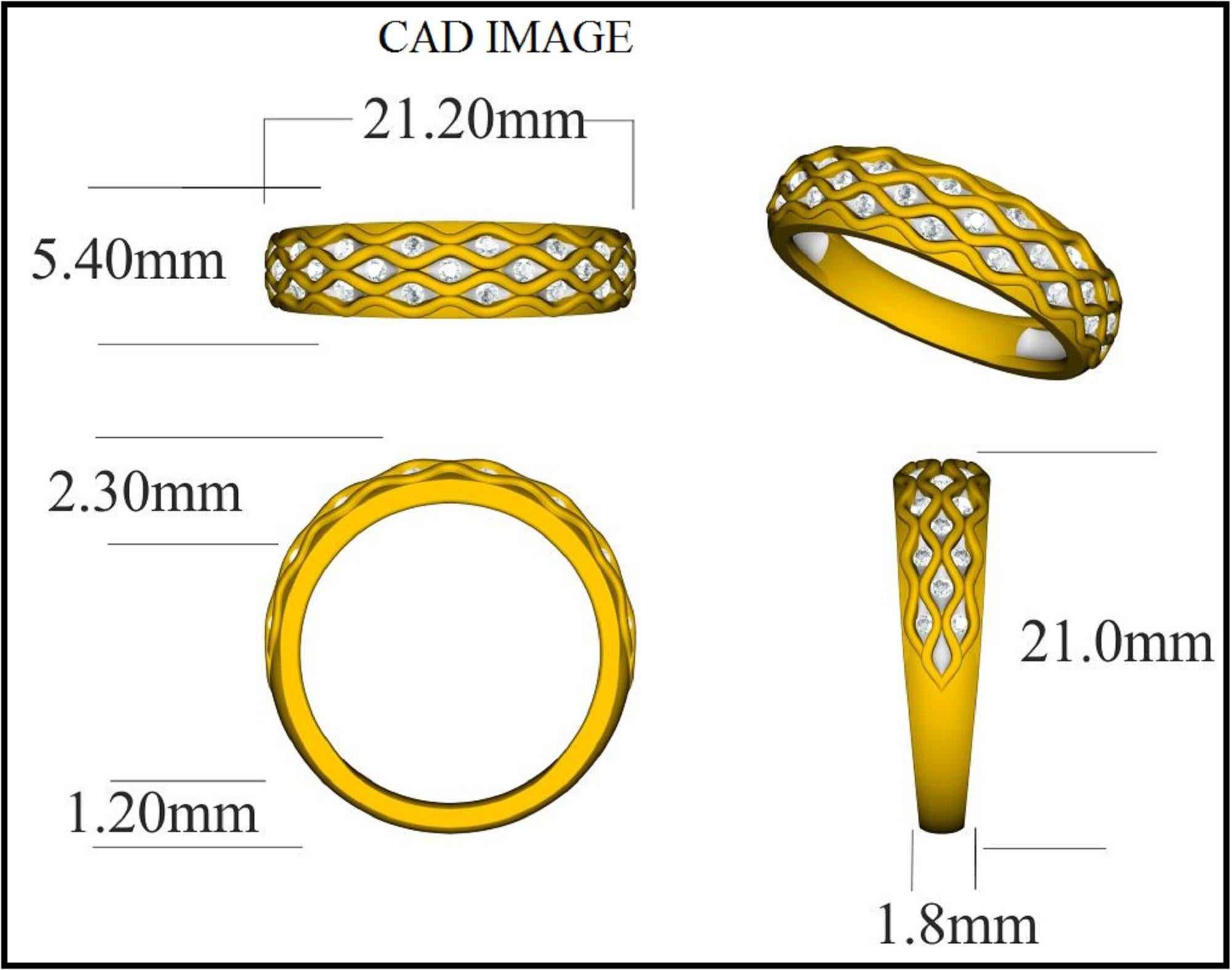 Exquisite 14K white gold wave wedding band ring featuring wave design and jeweled with white diamonds. This ring is superbly detailed to perfection and set with 0.25 carat of sparkling 23 brilliant cut round diamonds in secured Nick setting. The