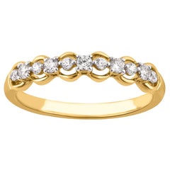 TJD 0.25 Carat Brilliant Cut Diamond 14 Karat Yellow Gold Scallop Edge Band Ring