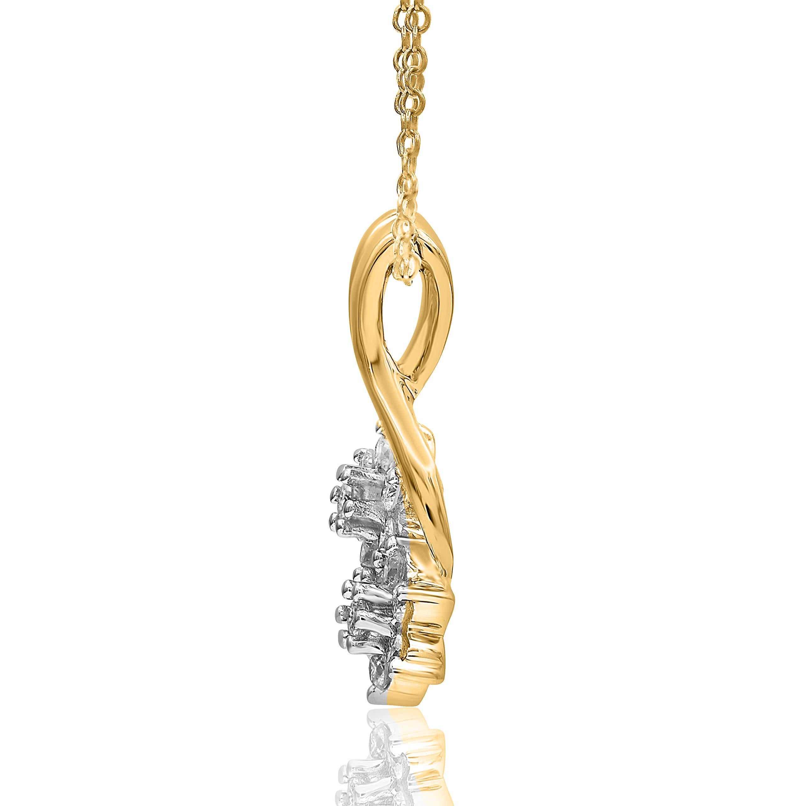 TJD 0,25 Karat Brillantschliff Diamant 14KT Gold Cluster Blume Anhänger Halskette (Zeitgenössisch) im Angebot