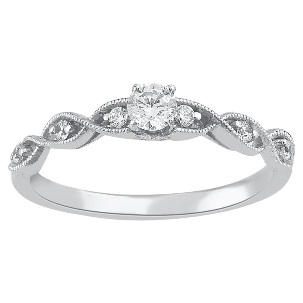 TJD 0.25 Carat Brilliant Cut Diamond 14KT White Gold Solitaire Engagement Ring
