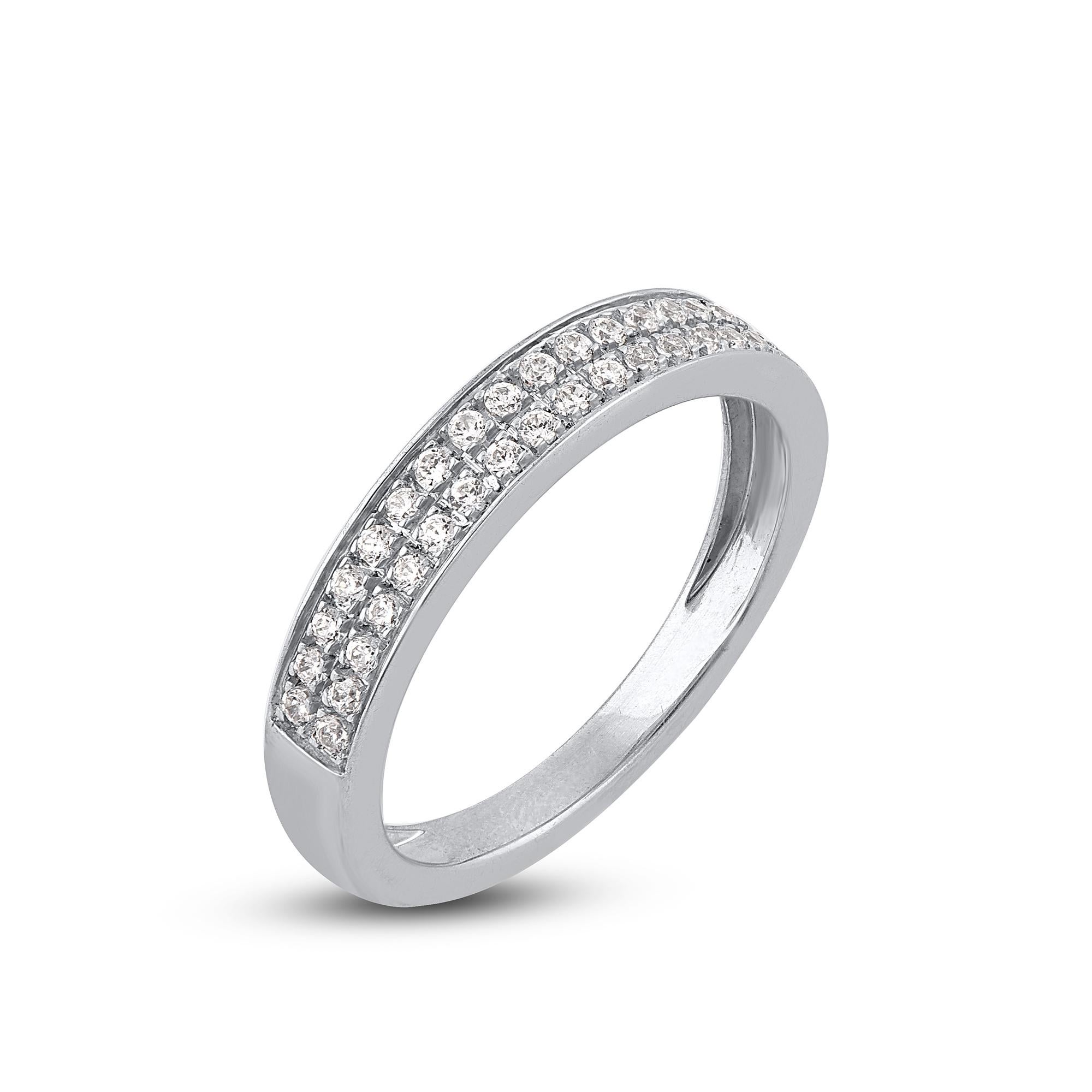 Art Deco TJD 0.25 Carat Brilliant Cut Diamond 14KT White Gold Stackable Band Ring For Sale