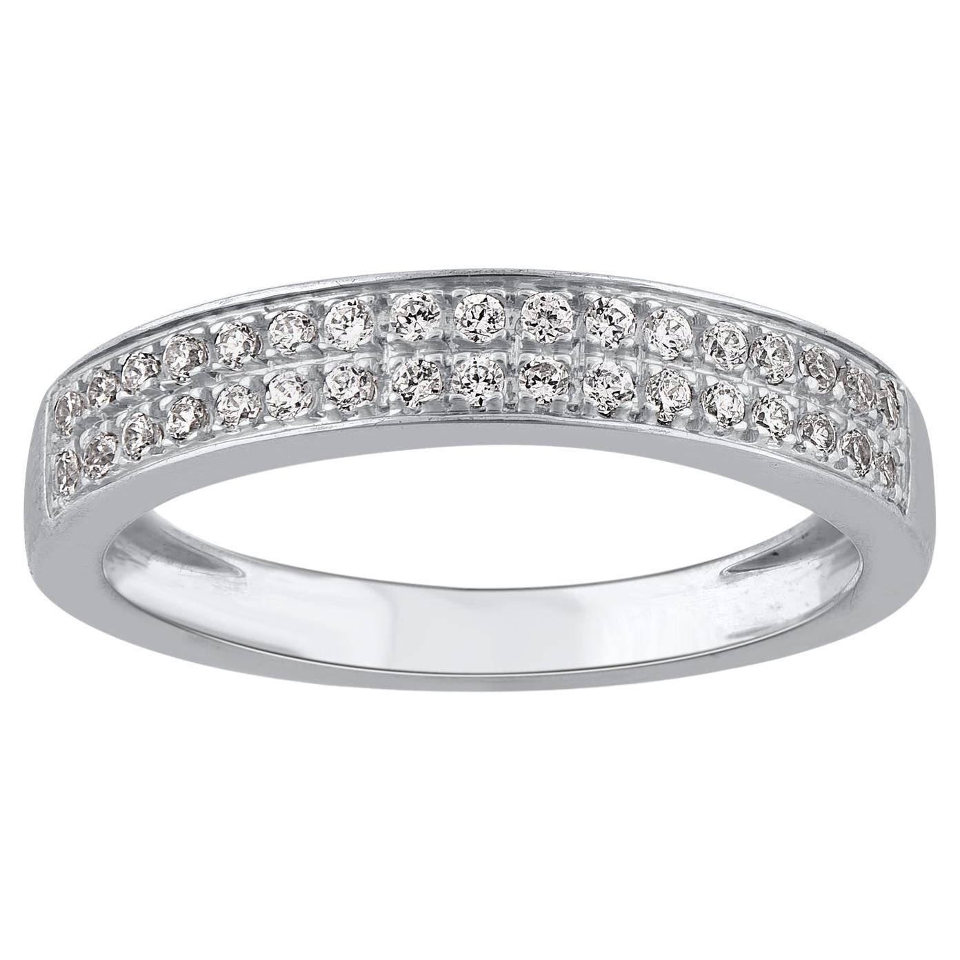TJD 0.25 Carat Brilliant Cut Diamond 14KT White Gold Stackable Band Ring in vendita