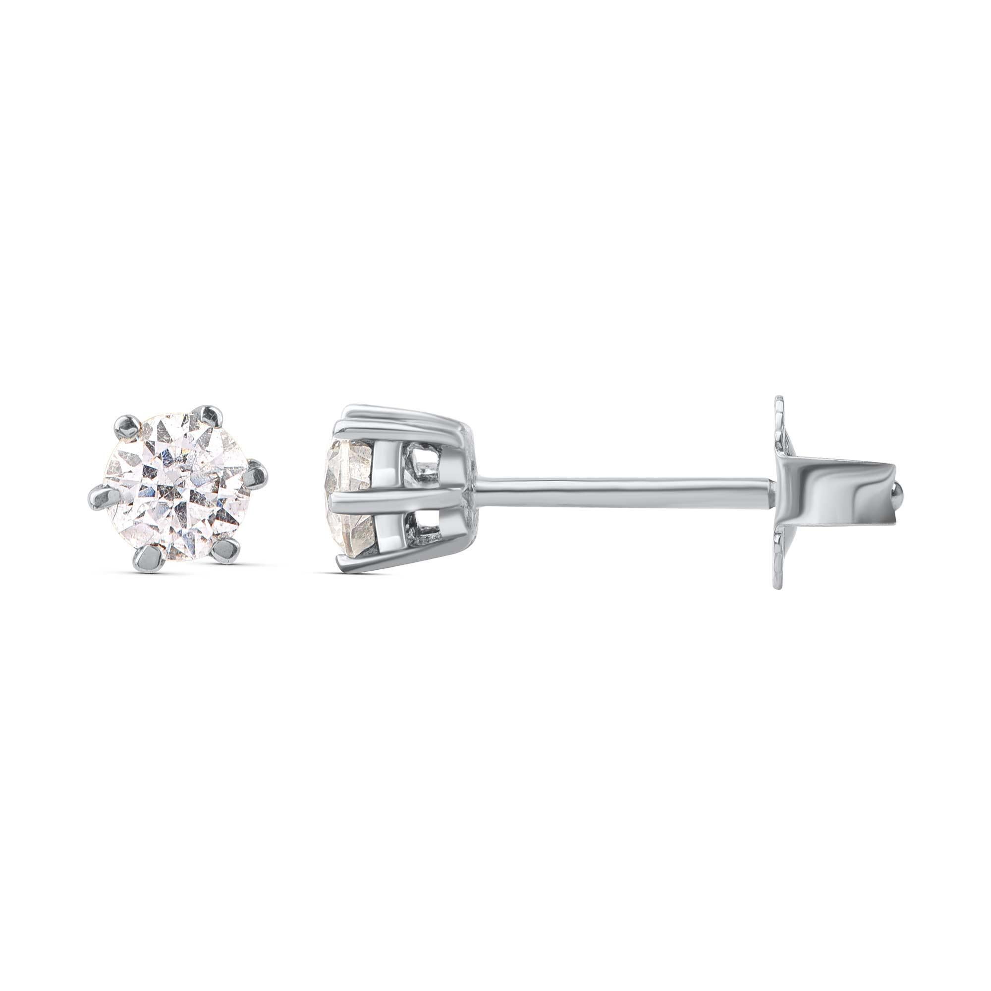 Contemporary TJD 0.25 Carat Natural Diamond 18 Karat White Gold Six Prong Solitaire Earrings For Sale
