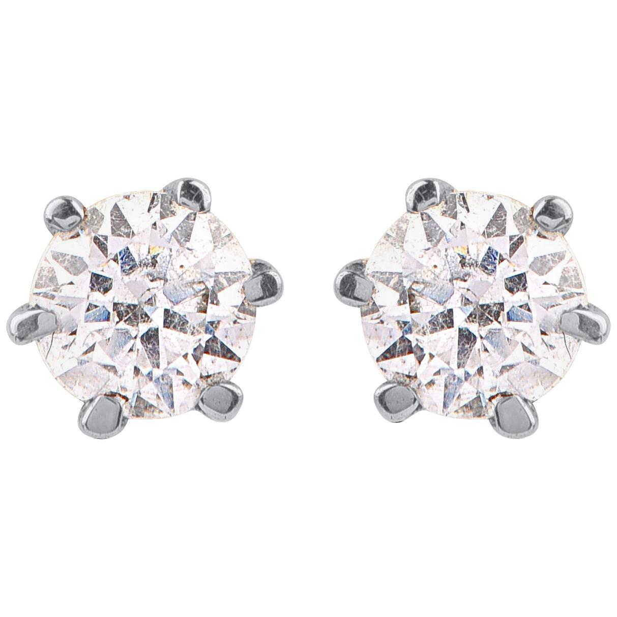 TJD 0.25 Carat Natural Diamond 18 Karat White Gold Six Prong Solitaire Earrings