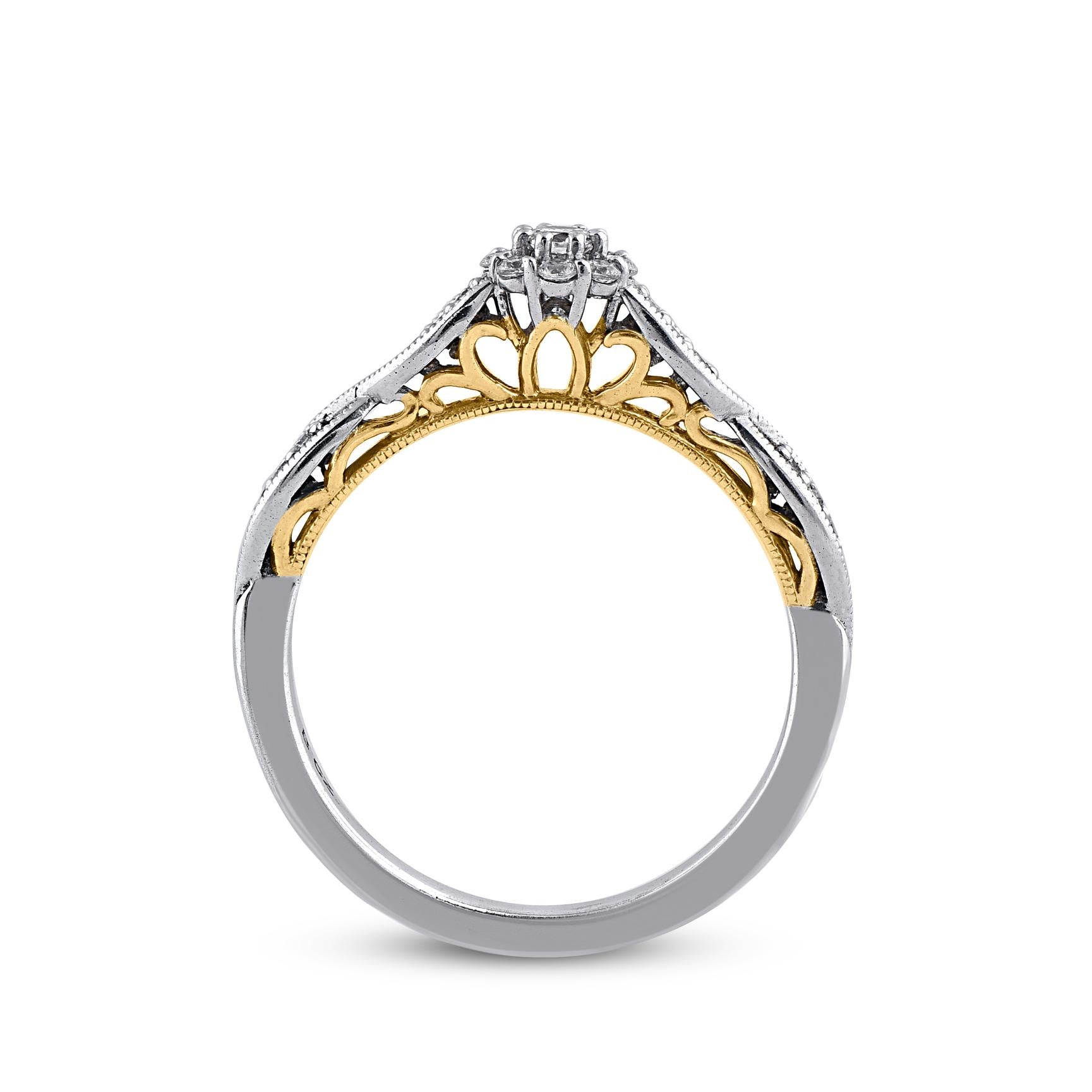 Women's TJD 0.25 Carat Brilliant Cut Diamond Halo Engagement Ring in 14KT Two Tone Gold For Sale