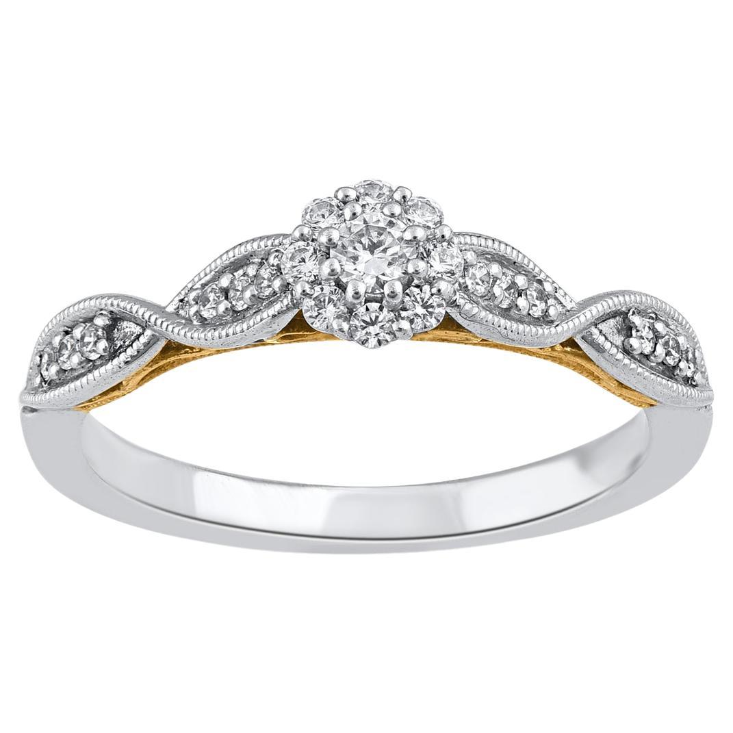 TJD Anillo de compromiso con halo de diamantes talla brillante de 0,25 quilates en oro de dos tonos de 14 quilates