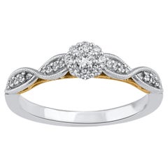 TJD Anillo de compromiso con halo de diamantes talla brillante de 0,25 quilates en oro de dos tonos de 14 quilates