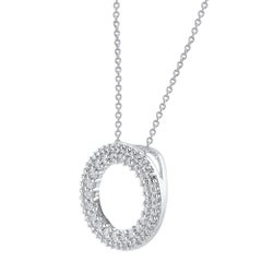 TJD 0.25 Carat Brilliant Cut Diamond Open Circle Pendant in 18KT White Gold