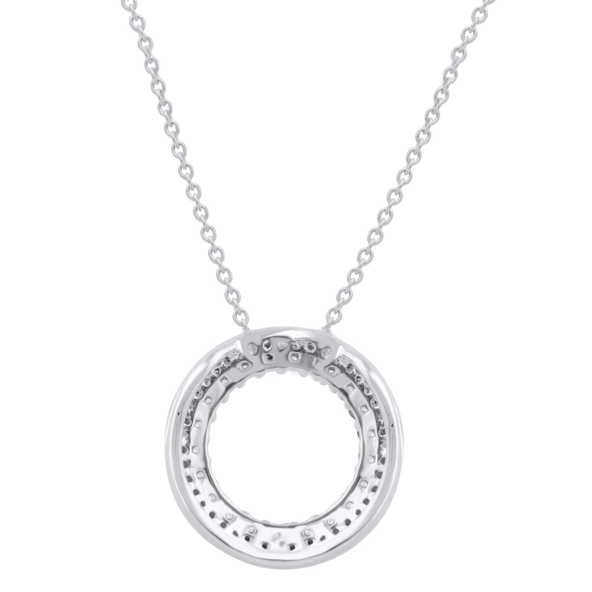 Contemporain TJD Pendentif cercle ouvert en or blanc 18KT avec diamant taille brillant de 0,25 carat en vente