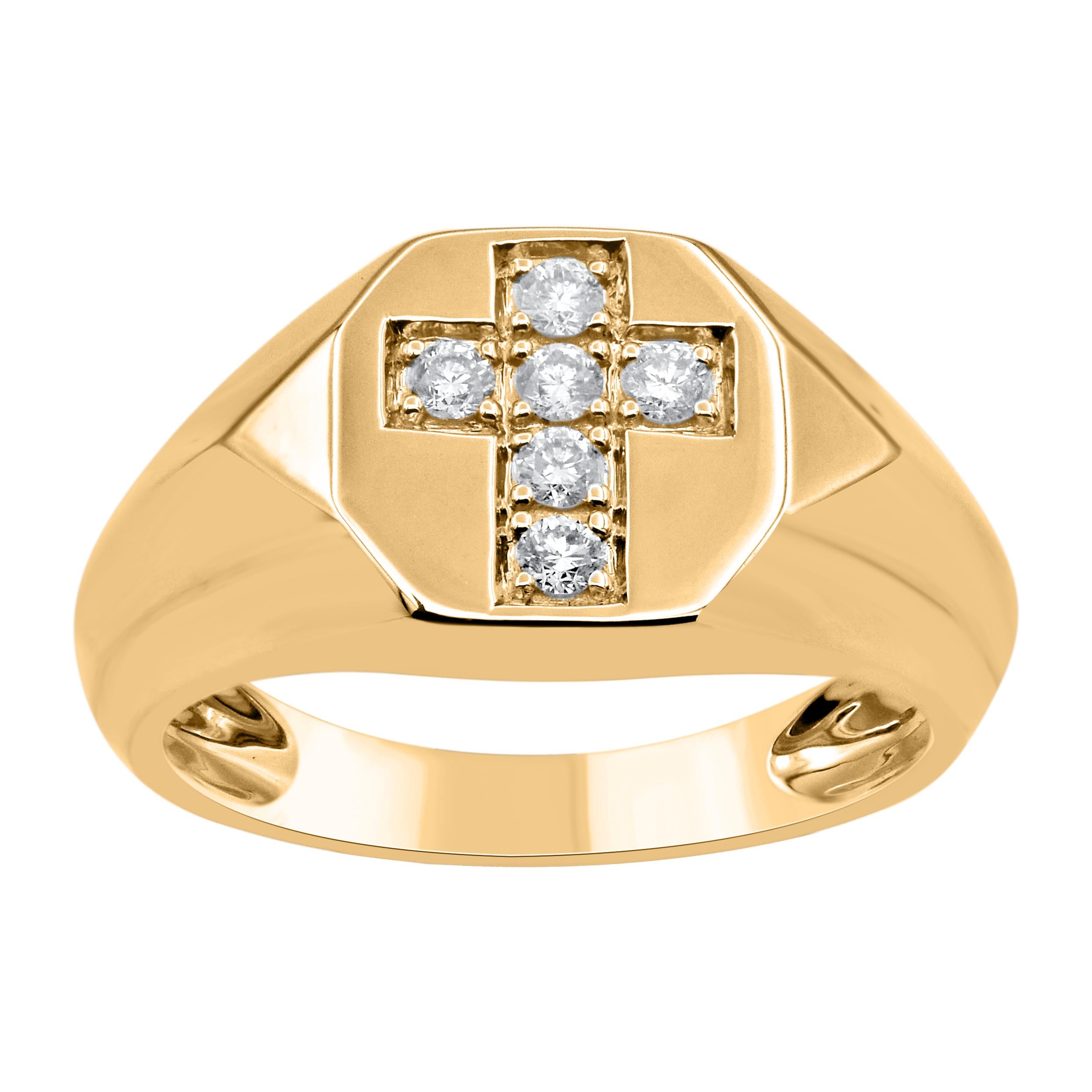 TJD 0.25 Carat Brilliant Cut Natural Diamond 14KT Yellow Gold Men's Cross Ring In New Condition For Sale In New York, NY
