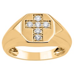 TJD 0,25 Carati Taglio Brillante Diamante Naturale Oro Giallo 18KT Anello da Uomo a Croce