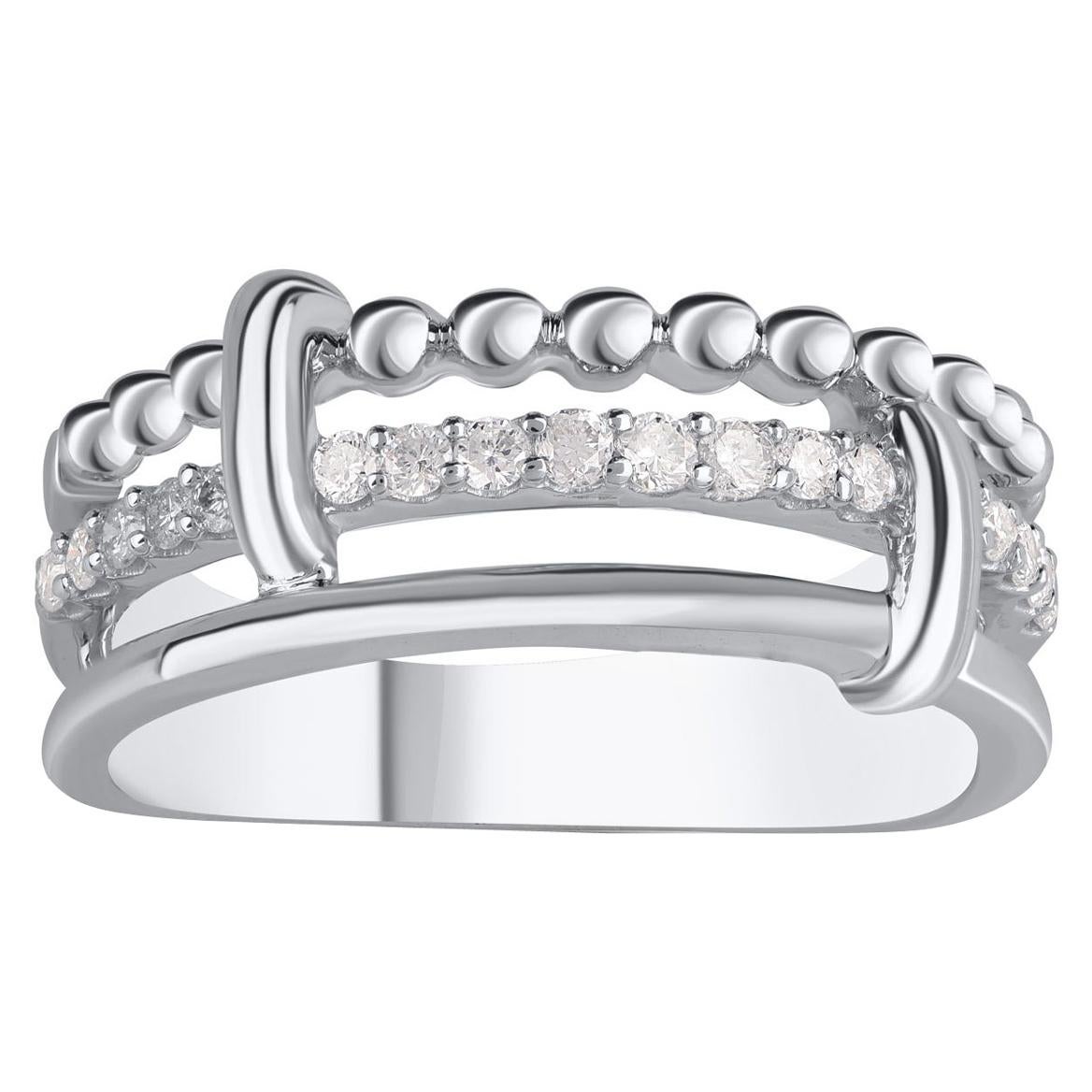 TJD 0.25 Carat Diamond 10 Karat White Gold Three Row Split Bead Ring