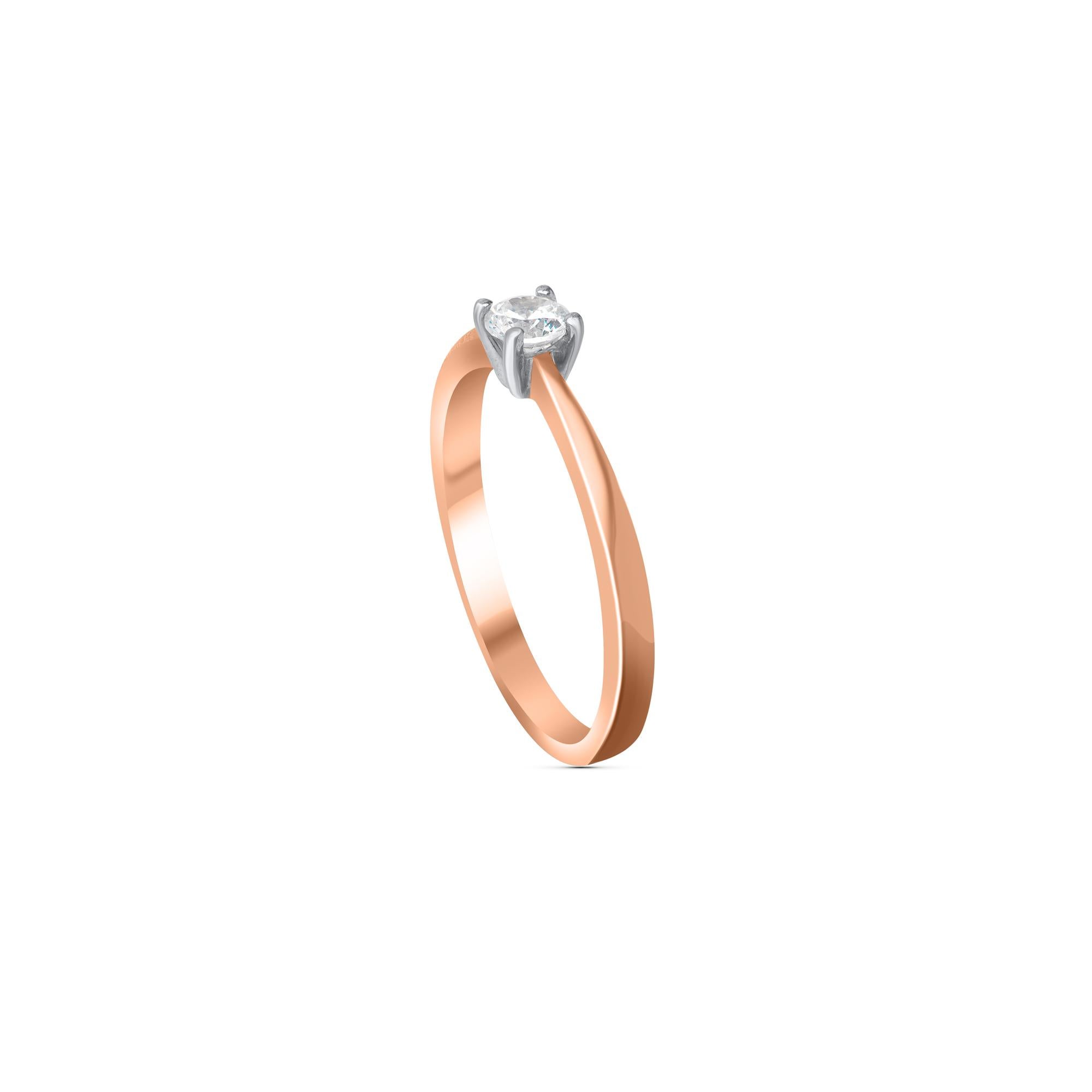 When in doubt, classic is the way to go. Beautifully crafted by our in-house experts in 18 kt rose gold and embedded with 1 brilliant diamond in prong setting. Diamonds are graded H-I Color, I1 Clarity. 

Metal color and ring size can be customized