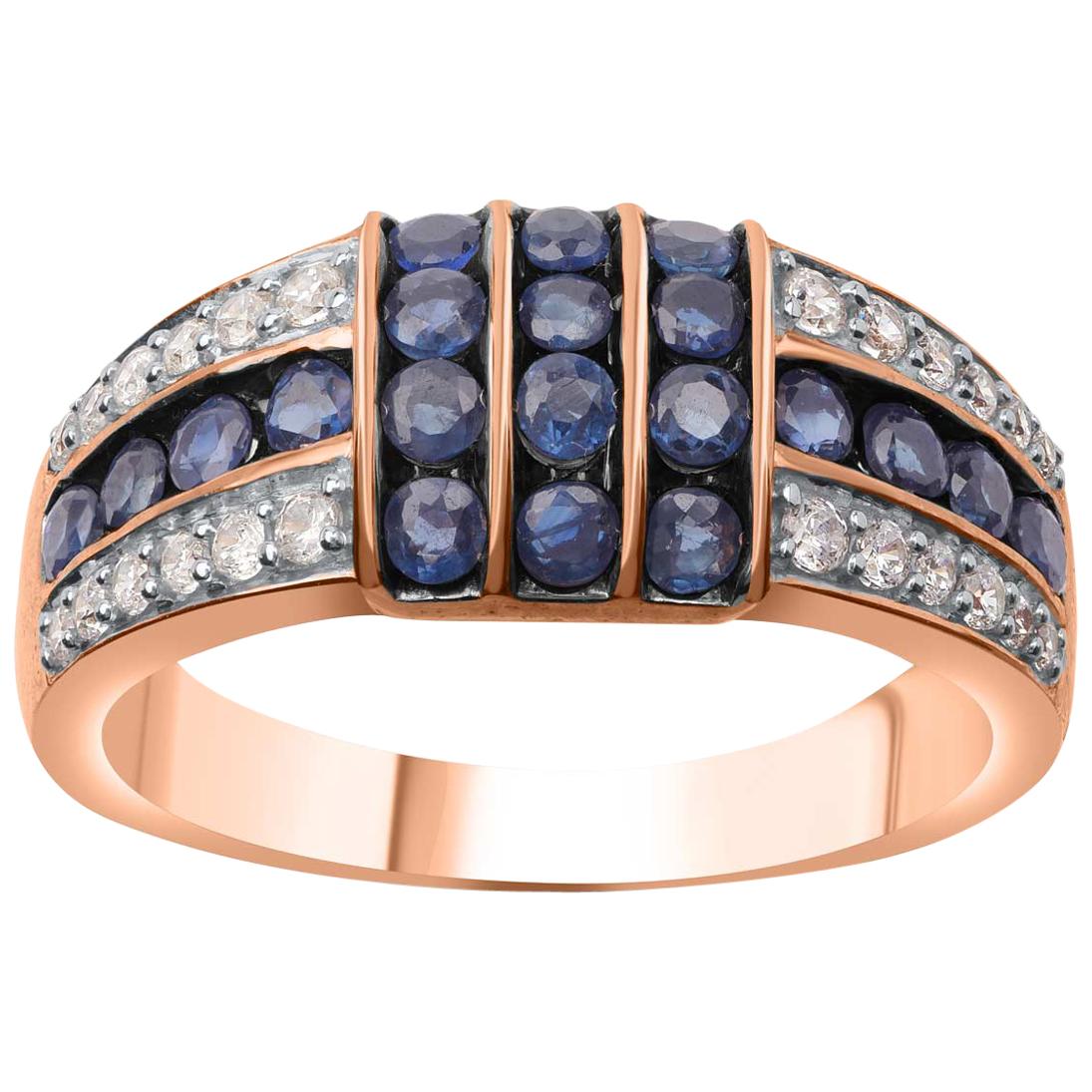 TJD 0.25 Carat Diamond and Natural Blue Sapphire 18 Karat Rose Gold Wedding Band For Sale