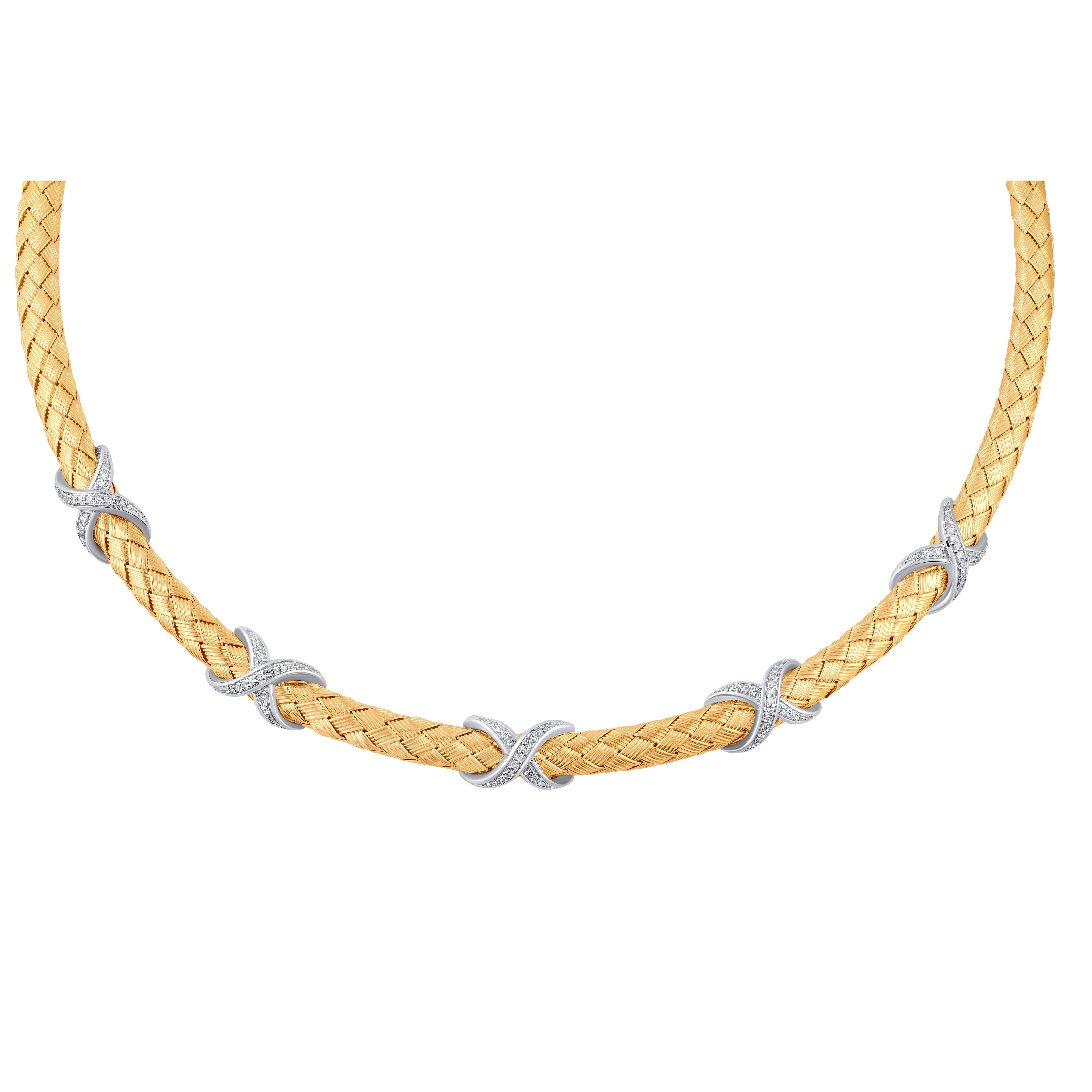 Moderne TJD Collier italien en or jaune 14 carats avec diamants de 0,25 carat en vente