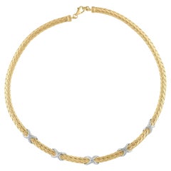 TJD 0,25 Karat Diamant 14 Karat Gelbgold Italienische Unendlichkeitsgeflecht-Halskette