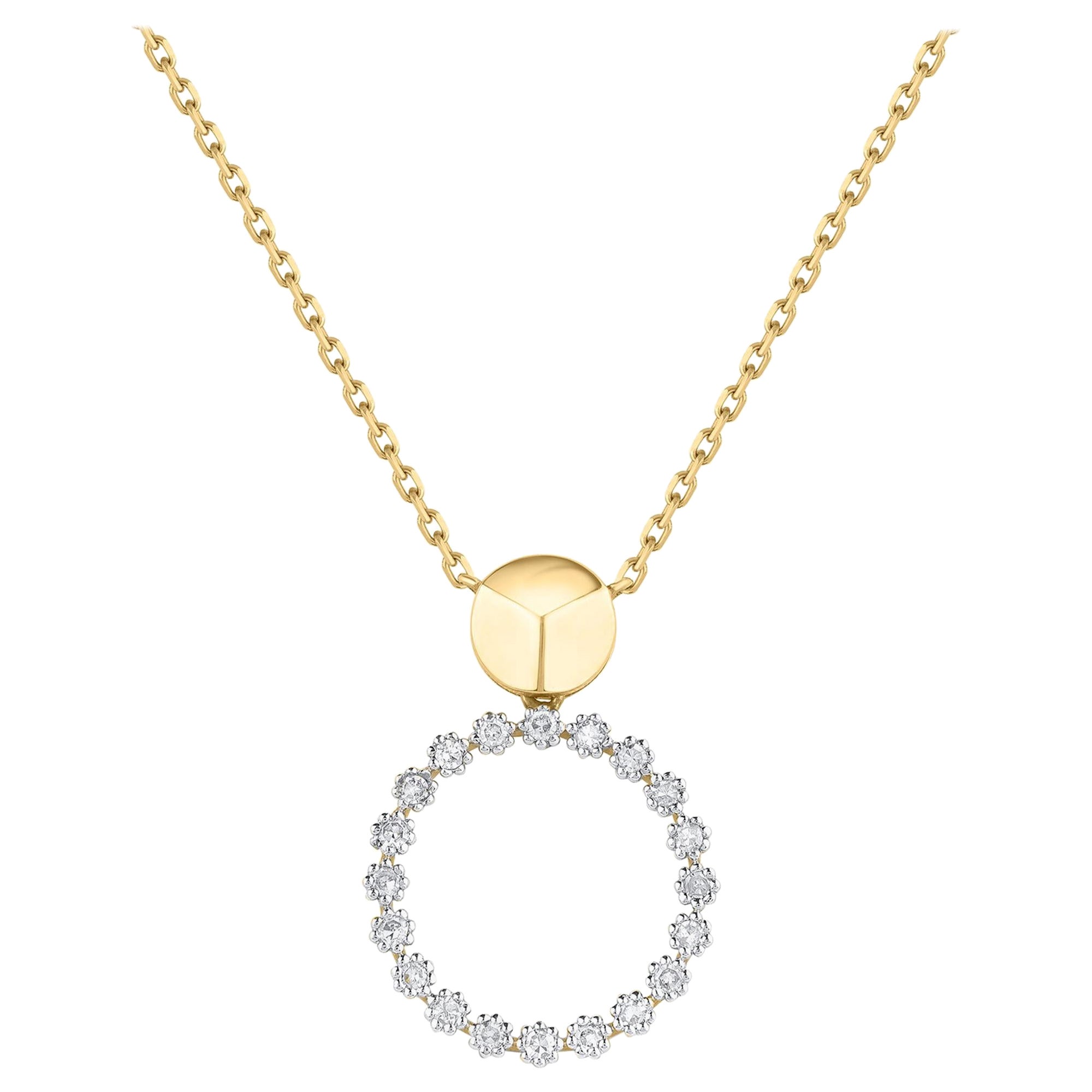 TJD 0.25 Carat Diamond 18 K Yellow Gold Duet Circular Pendant with 18 inch chain