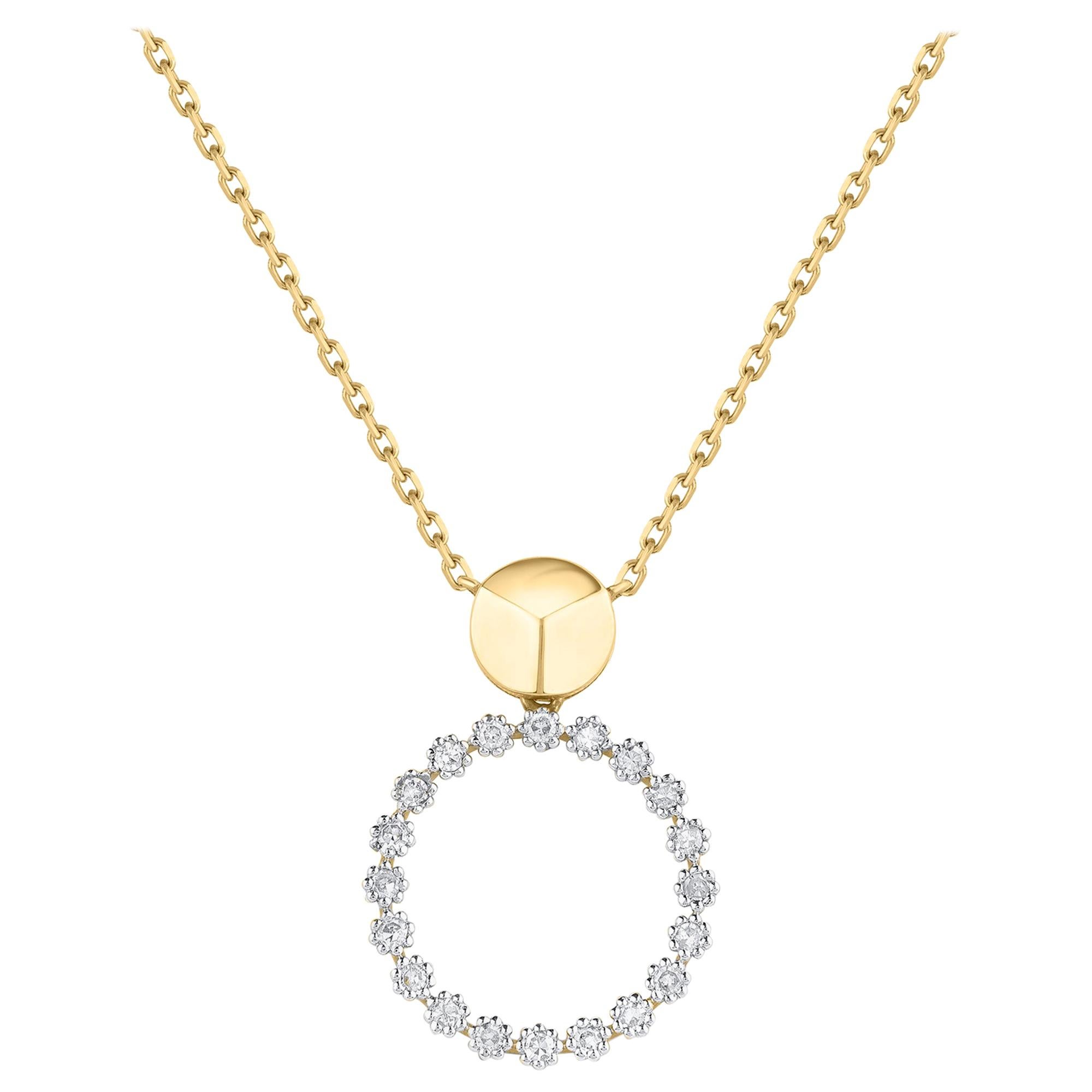 TJD Pendentif circulaire duo en or jaune 18 K, diamant de 0,25 carat, avec chaîne de 18 pouces