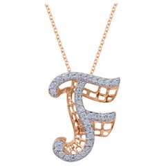 TJD 0.25 Carat Diamond 18 Karat Rose Gold F Initial 3D Alphabet Charm Pendant