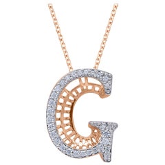 TJD 0.25 Carat Diamond 18 Karat Rose Gold G Initial 3D Alphabet Charm Pendant